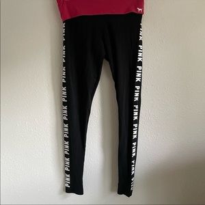 PINK Victoria’s Secret Black Leggings Pink Waistband Size XS